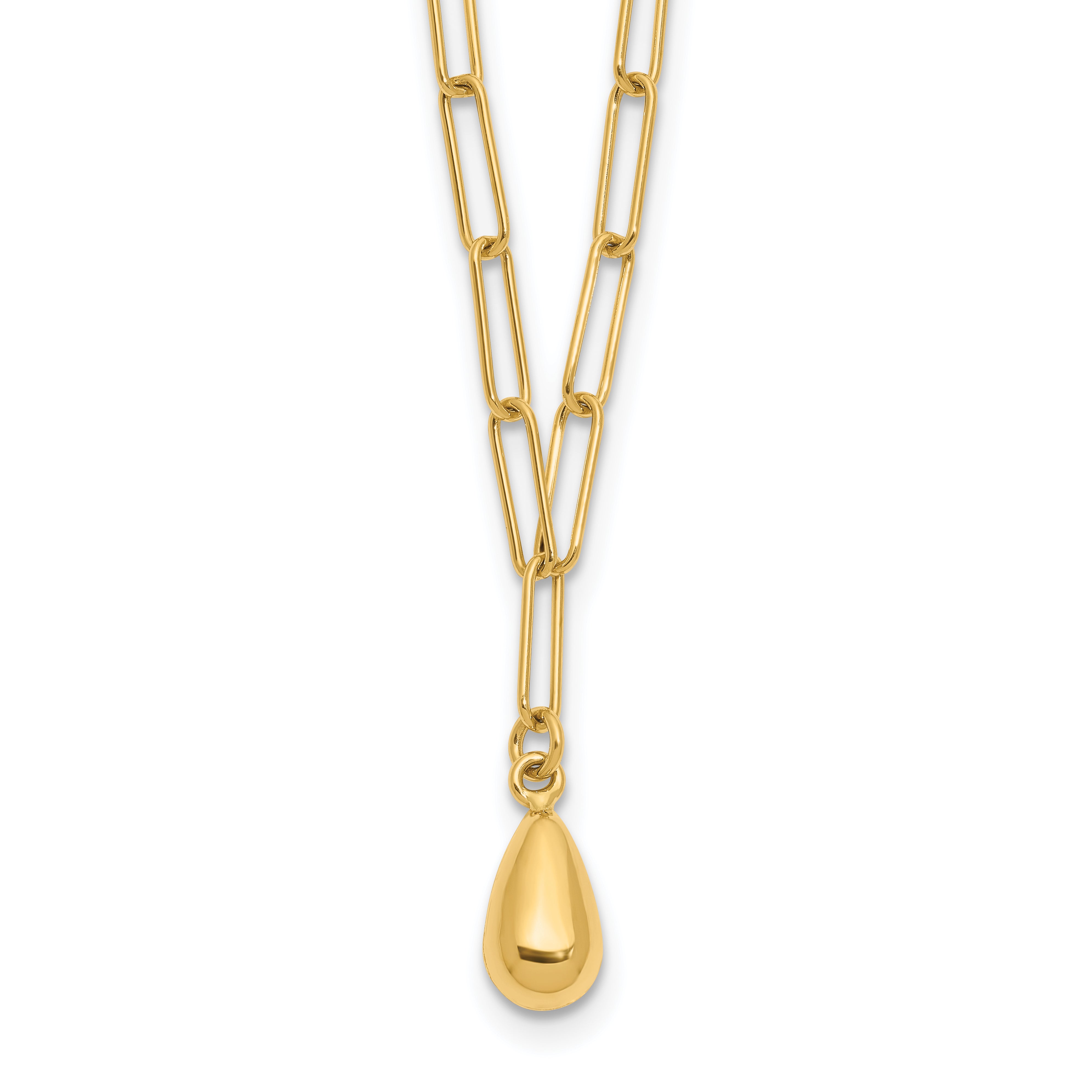 14K Polished Teardrop Paperclip Link Necklace
