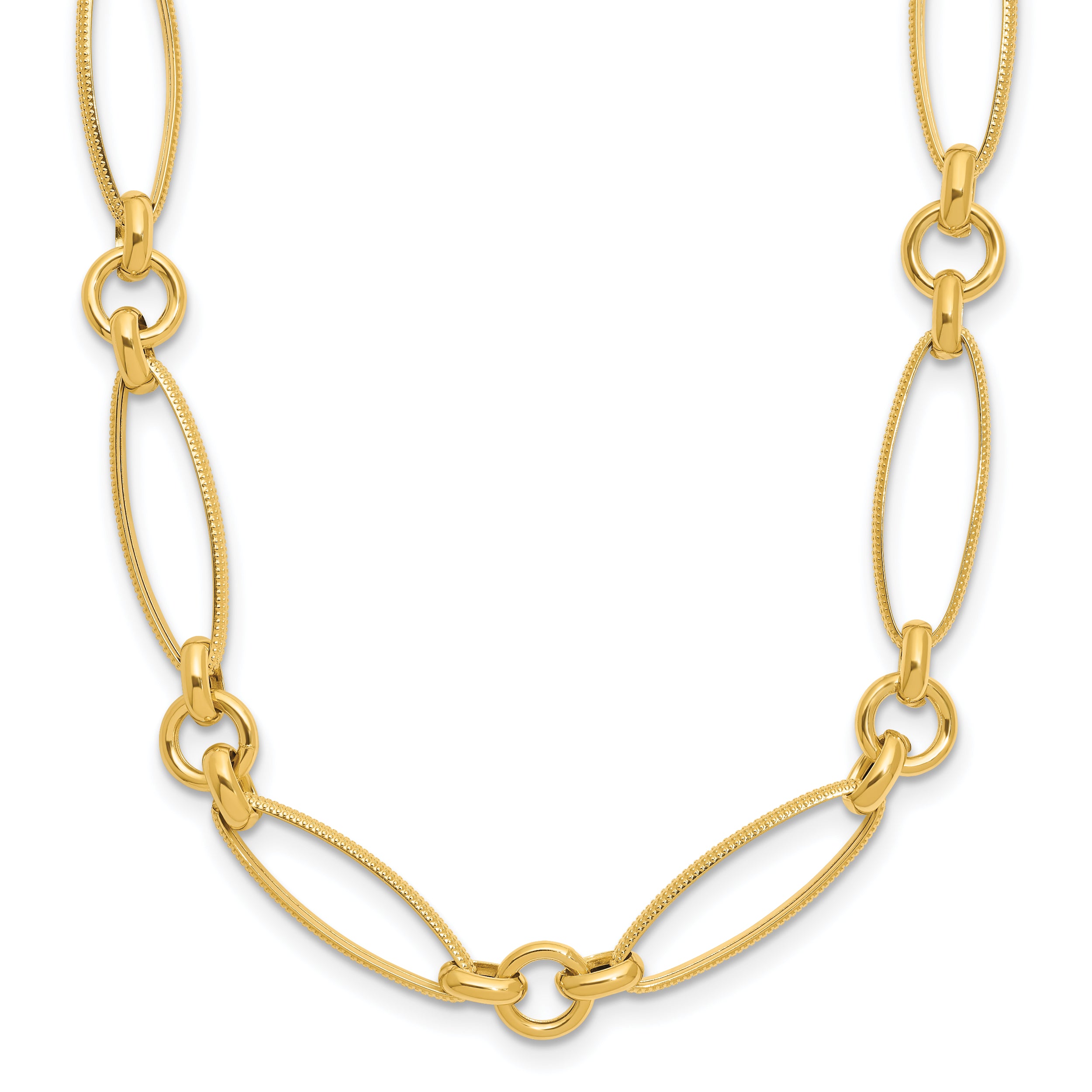 14K Polished and Diamond-cut Fancy Link Necklace