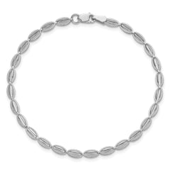 14K White Gold Polished / Textured Fancy Oval Link Bracelet