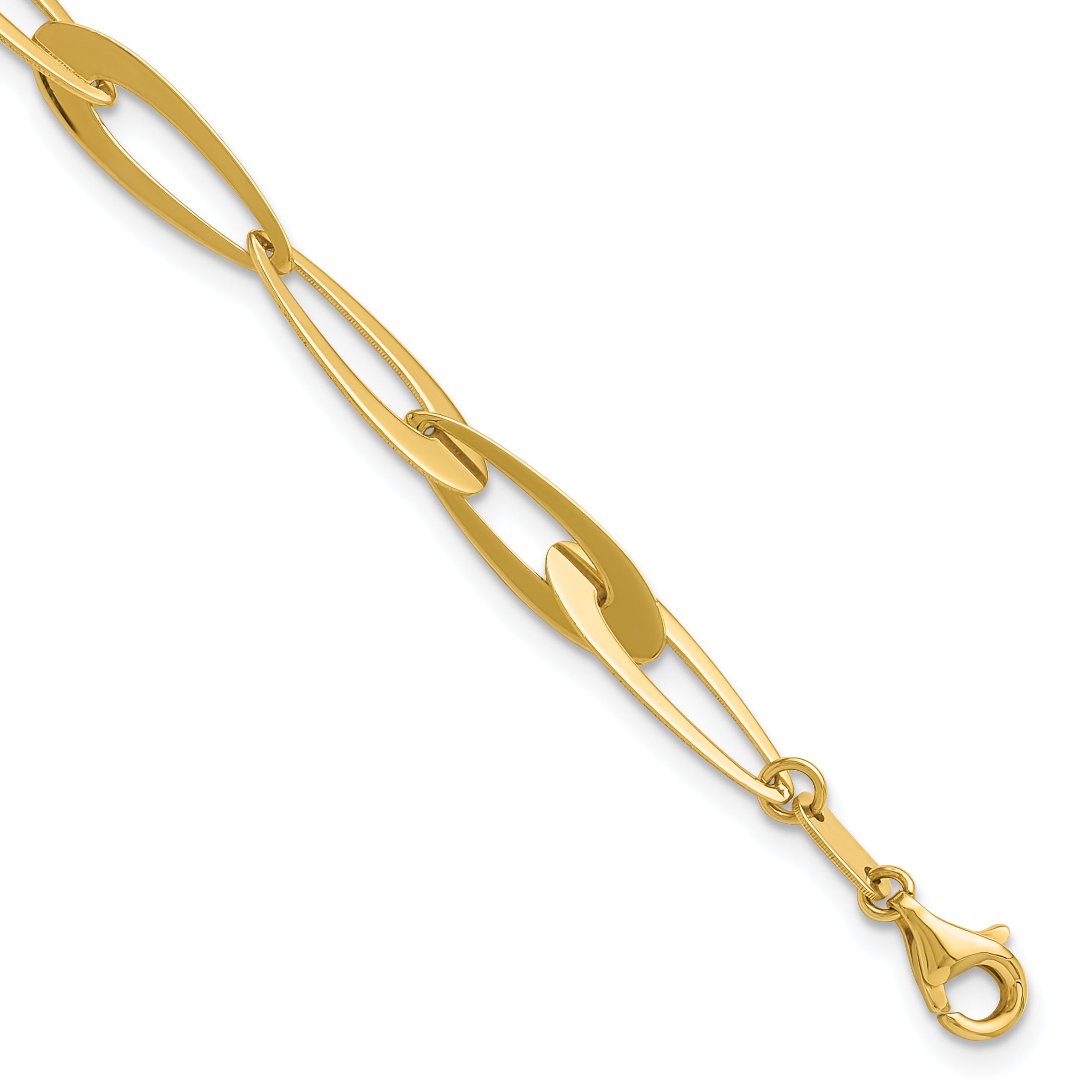 14K Polished Fancy Link w/.25in ext. Bracelet