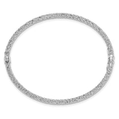 14K w/RH-plat Polish/Texture/Dia-cut Twist Hinged Bangle