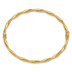 14K Polished and Diamond-cut Twisted Hinged Bangle