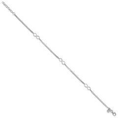 14k White Gold Polished Infinity 3-Station 9 inch Plus 1 inch Extender - Total 10 inch Anklet