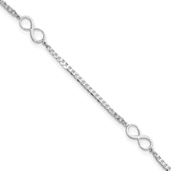 14k White Gold Polished Infinity 3-Station 9 inch Plus 1 inch Extender - Total 10 inch Anklet