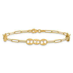 14K Polished and Diamond-cut Fancy Link Bracelet