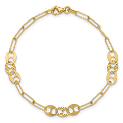 14K Polished and Diamond-cut Fancy Link Bracelet