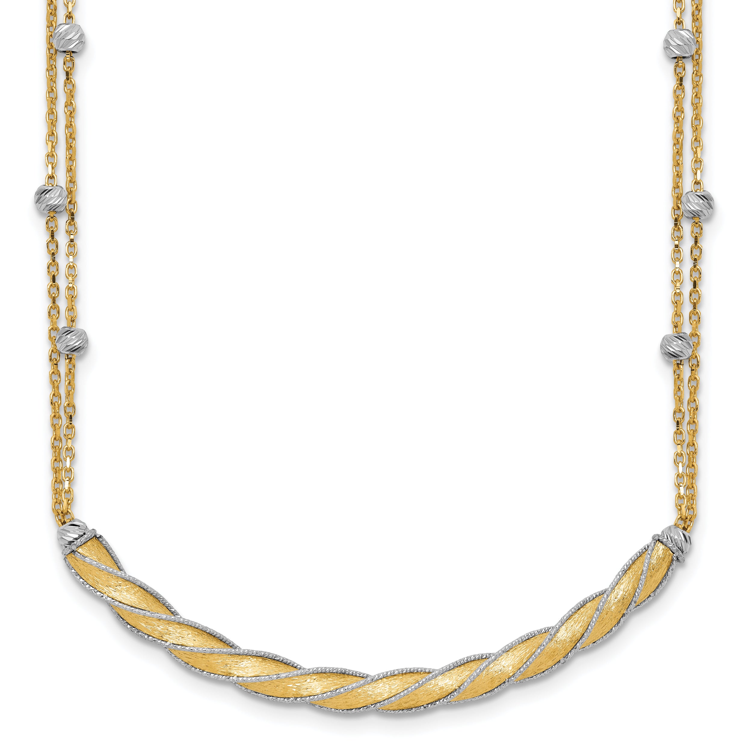14K Two-tone Polished/Satin/Dia-cut Bar With 2 Inch Extention. Necklace