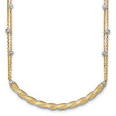 14K Two-tone Polished/Satin/Dia-cut Bar With 2 Inch Extention. Necklace