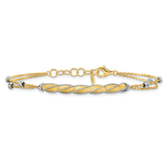 14K Two-tone Polish/Satin/Dia-cut Fancy Bar w/1in ext. Bracelet