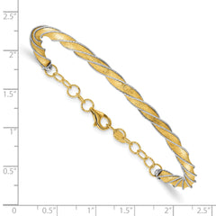 14K Two-tone Polished/Satin/Dia-cut Fancy Adjustable Bangle