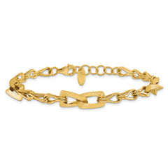 14K Polished and Satin Fancy Link with 1in ext. Bracelet