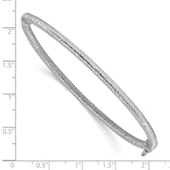 14K w/White RH-plating Polished / Textured Hinged Bangle
