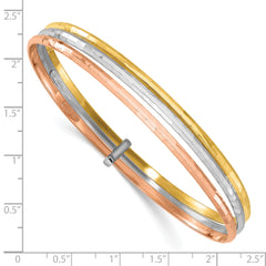14K w/Wht and Rose Rhodium  Polished 3-row Slip-on Bangle