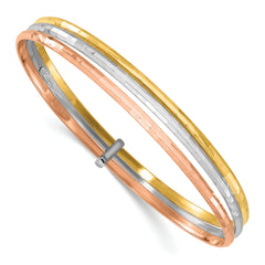 14K w/Wht and Rose Rhodium  Polished 3-row Slip-on Bangle
