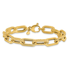 14K Polished and Textured Fancy Link Bracelet