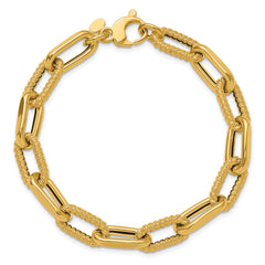 14K Polished and Textured Fancy Link Bracelet