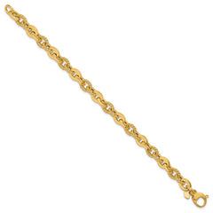 14K Polished and Textured Fancy Link Bracelet
