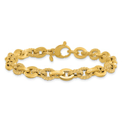 14K Polished and Textured Fancy Link Bracelet