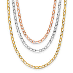 14K Tri-color Polished 3-Strand Link Necklace