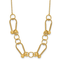 14K Polished/Textured/Dia-cut Fancy Link with 2in ext. Necklace