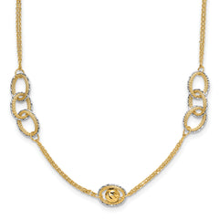 14K Two-tone Polish/Textured/Dia-cut Fancy w/1in ext. Necklace