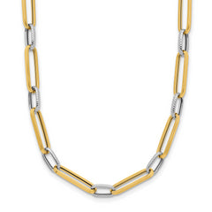 14K w/White Rhodium-Platedodium Polished and Textured Fancy Link Necklace