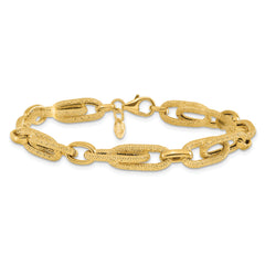 14K Polished and Textured Fancy Link Bracelet