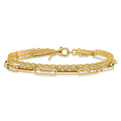 14K Polished 3-strand Fancy Link Bracelet