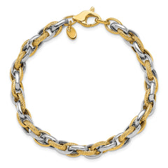 14K Two-tone Polished and Textured Fancy Link Bracelet