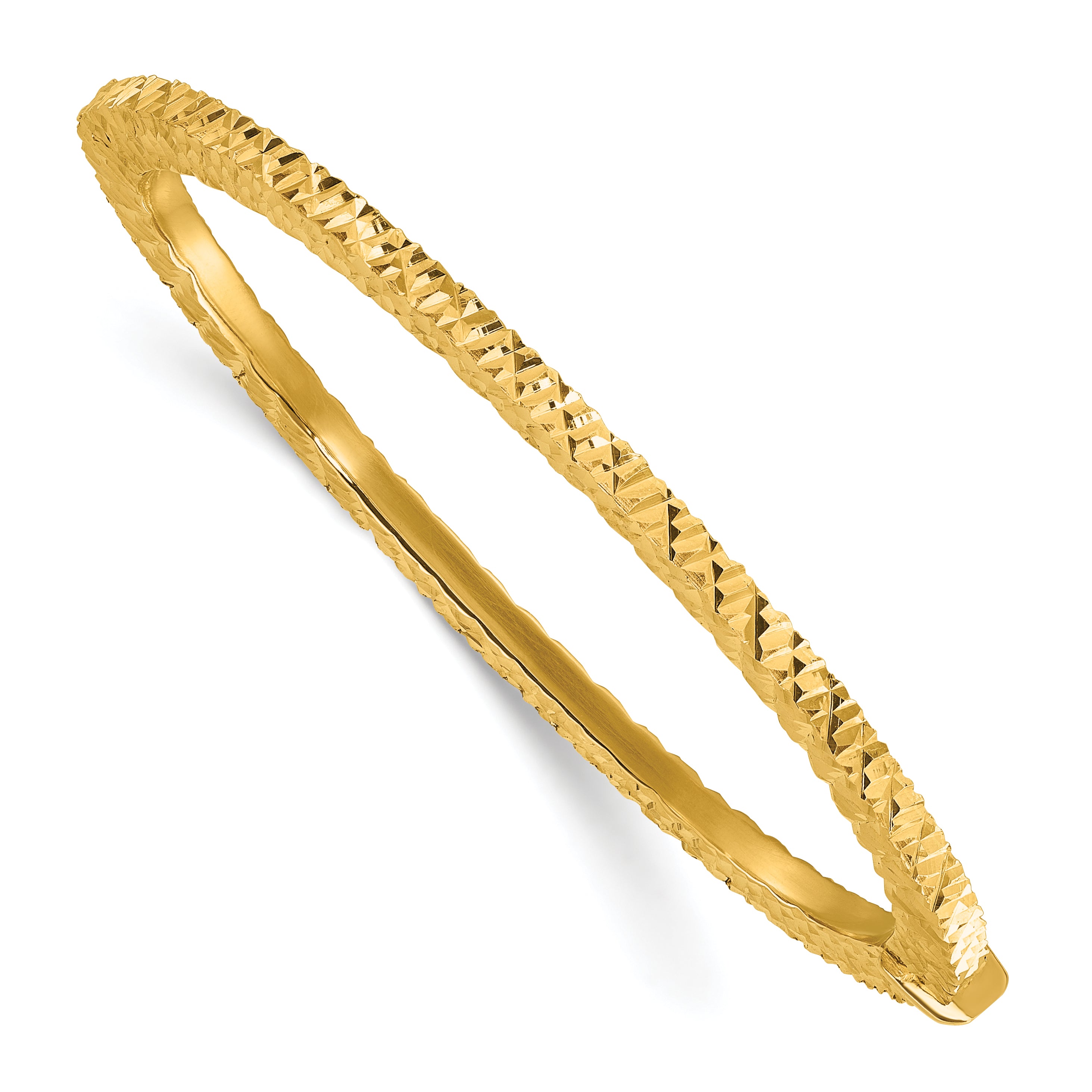14K Polished and Diamond-cut Bangle