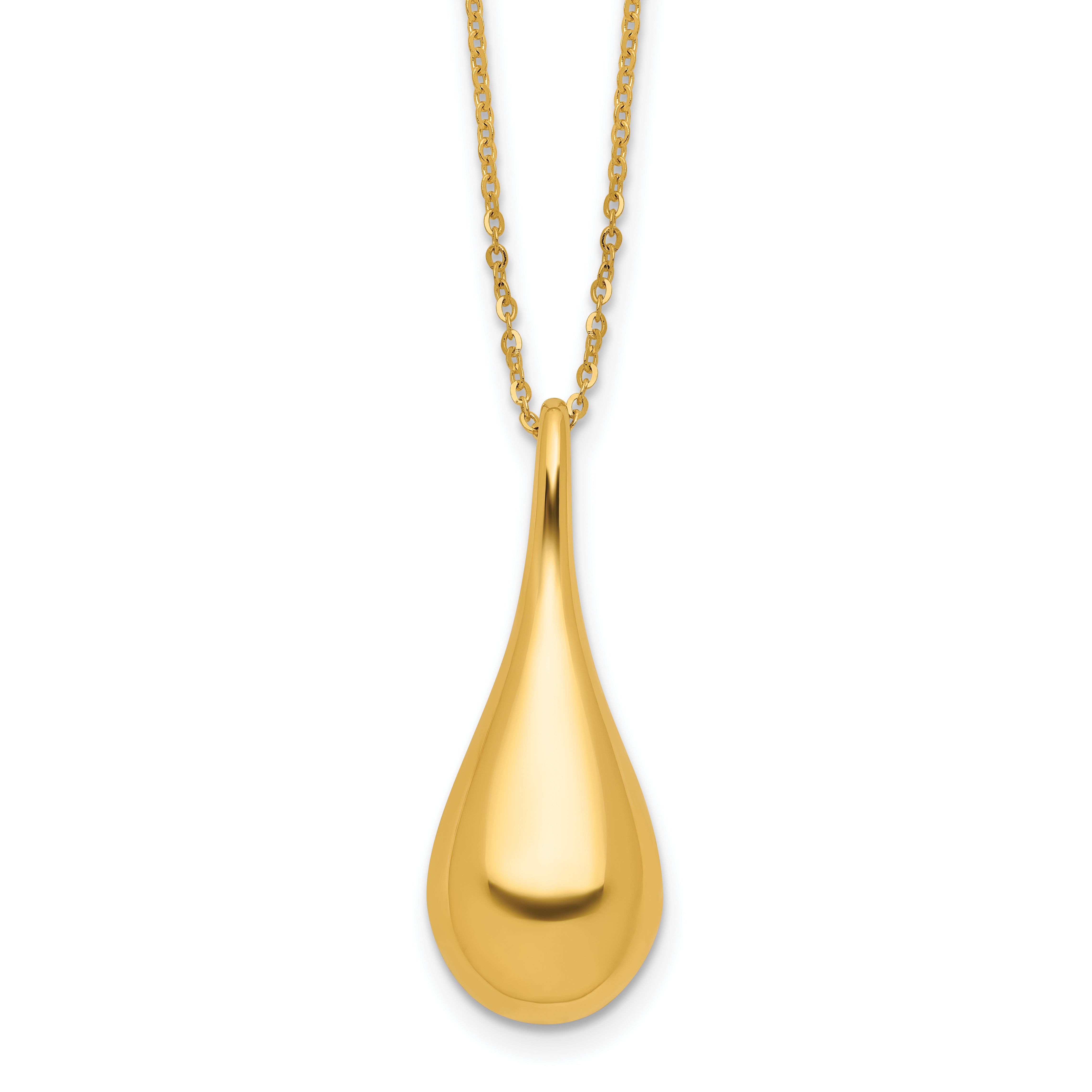 14K Polished Teardrop 16in With 2 Inch Extention. Necklace