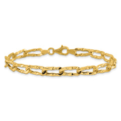 14K Polished and Hammered Fancy Link Bracelet