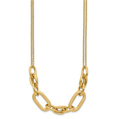 14K Polished and Satin 2-strand Fancy Link with 1in ext. Necklace