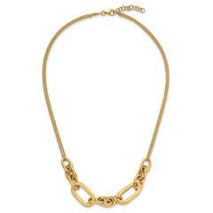 14K Polished and Satin 2-strand Fancy Link with 1in ext. Necklace