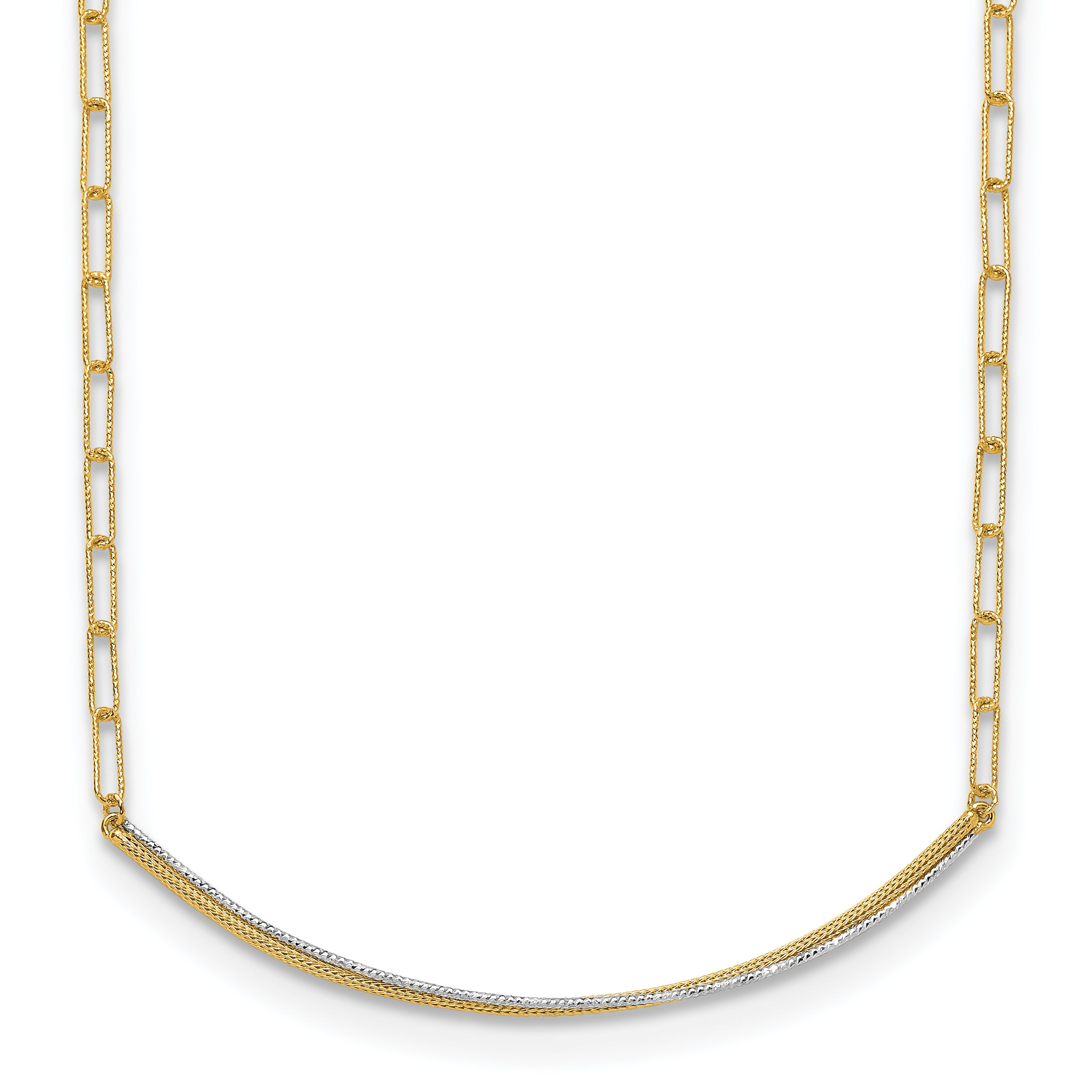 14K and Rhodium-Plated Polished and Diamond-cut Bar Necklace