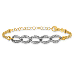 14K Two-tone Polished/Textured/Dia-cut w/2in ext. Bracelet