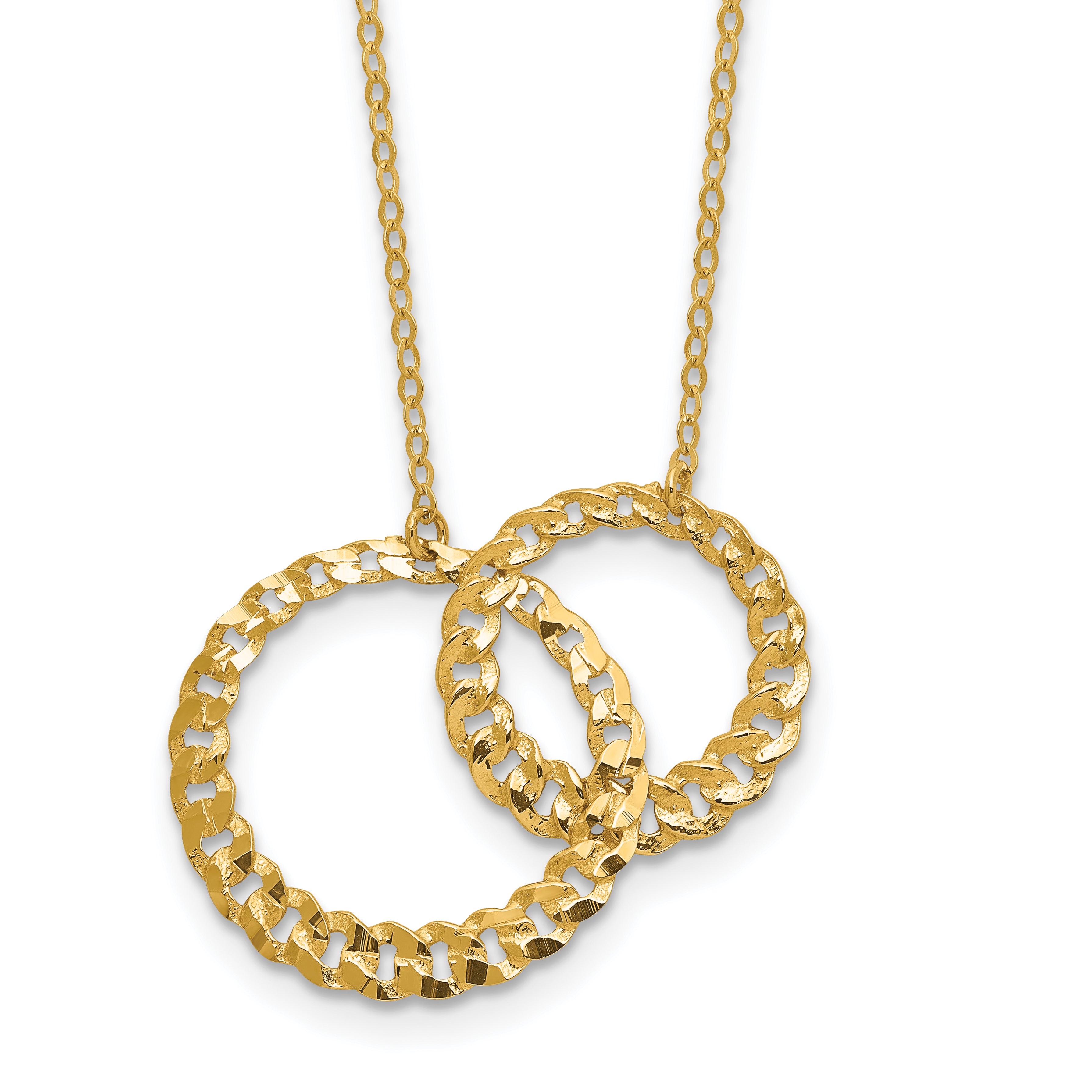 14K Polished and Diamond-cut Circles With 2 Inch Extention. Necklace