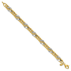 14K Two-tone Polished and Textured Fancy Link Bracelet