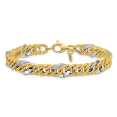 14K Two-tone Polished and Textured Fancy Link Bracelet