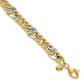 14K Two-tone Polished and Textured Fancy Link Bracelet