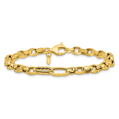 14K Polished and Hammered Fancy Link Bracelet