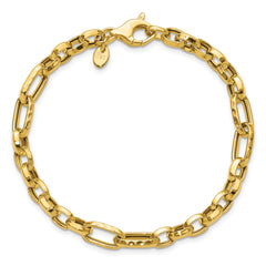 14K Polished and Hammered Fancy Link Bracelet
