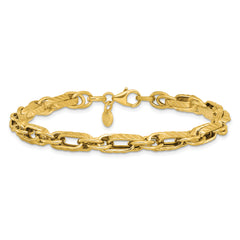 14K Polished and Grooved Fancy Link Bracelet