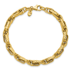 14K Polished and Grooved Fancy Link Bracelet