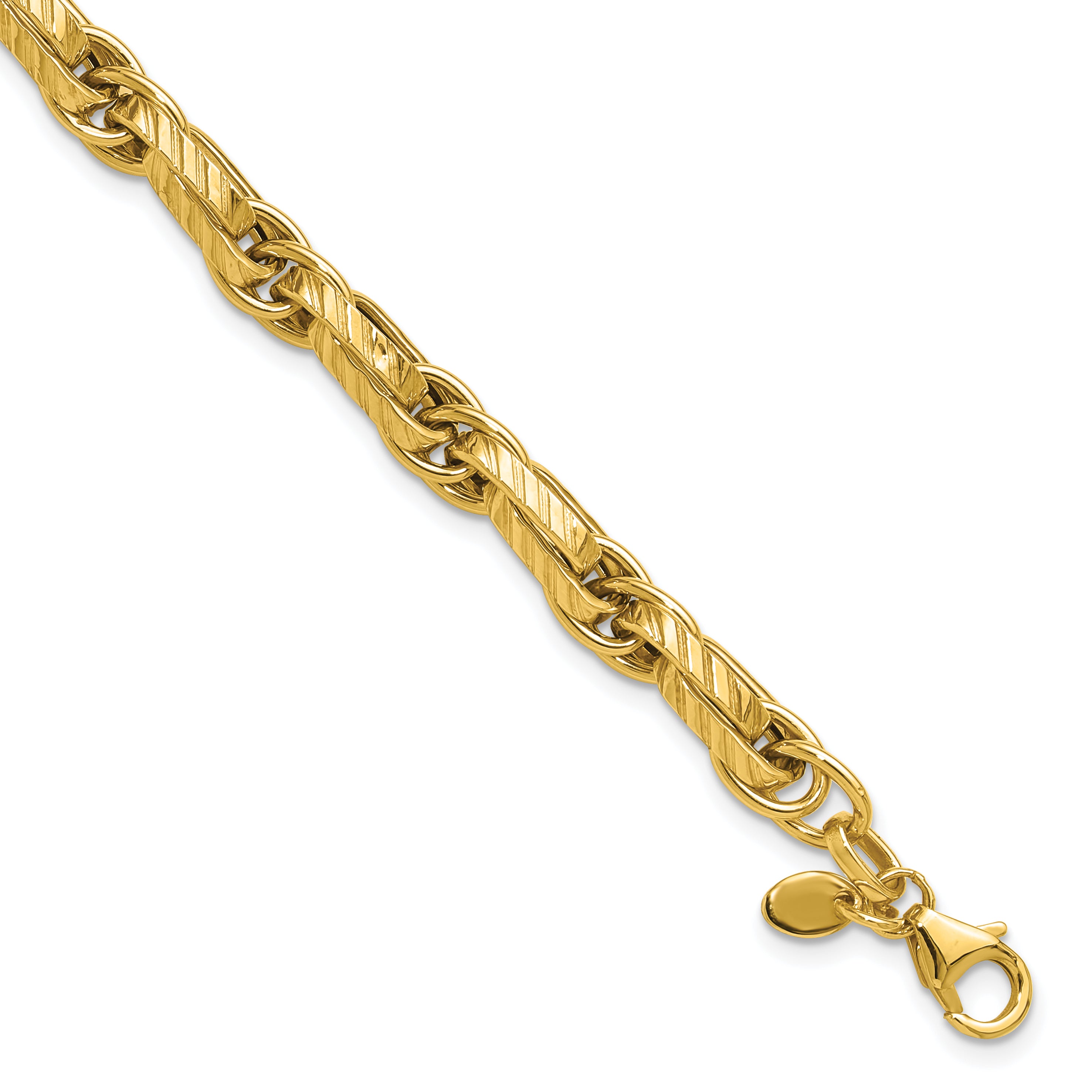14K Polished and Grooved Fancy Link Bracelet