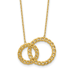 14K Polished/Diamond-cut 2 Circles w/2in ext. Necklace