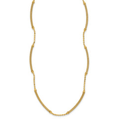 14K Polished Textured and Dia-cut Beaded w/Bars Necklace