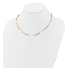 14K Polished Textured and Dia-cut Beaded w/Bars Necklace