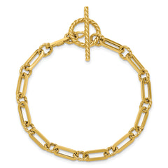 14K Polished and Twisted Fancy Link Toggle Bracelet