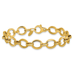 14K Polished and Grooved Fancy Link Bracelet